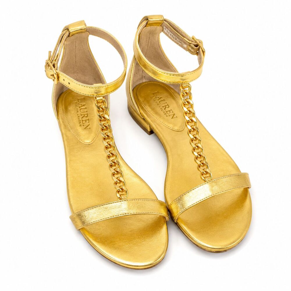 Lauren Ralph Lauren Sandals Womens 9.5 Gold Chain Preppy Dress Party Shoes